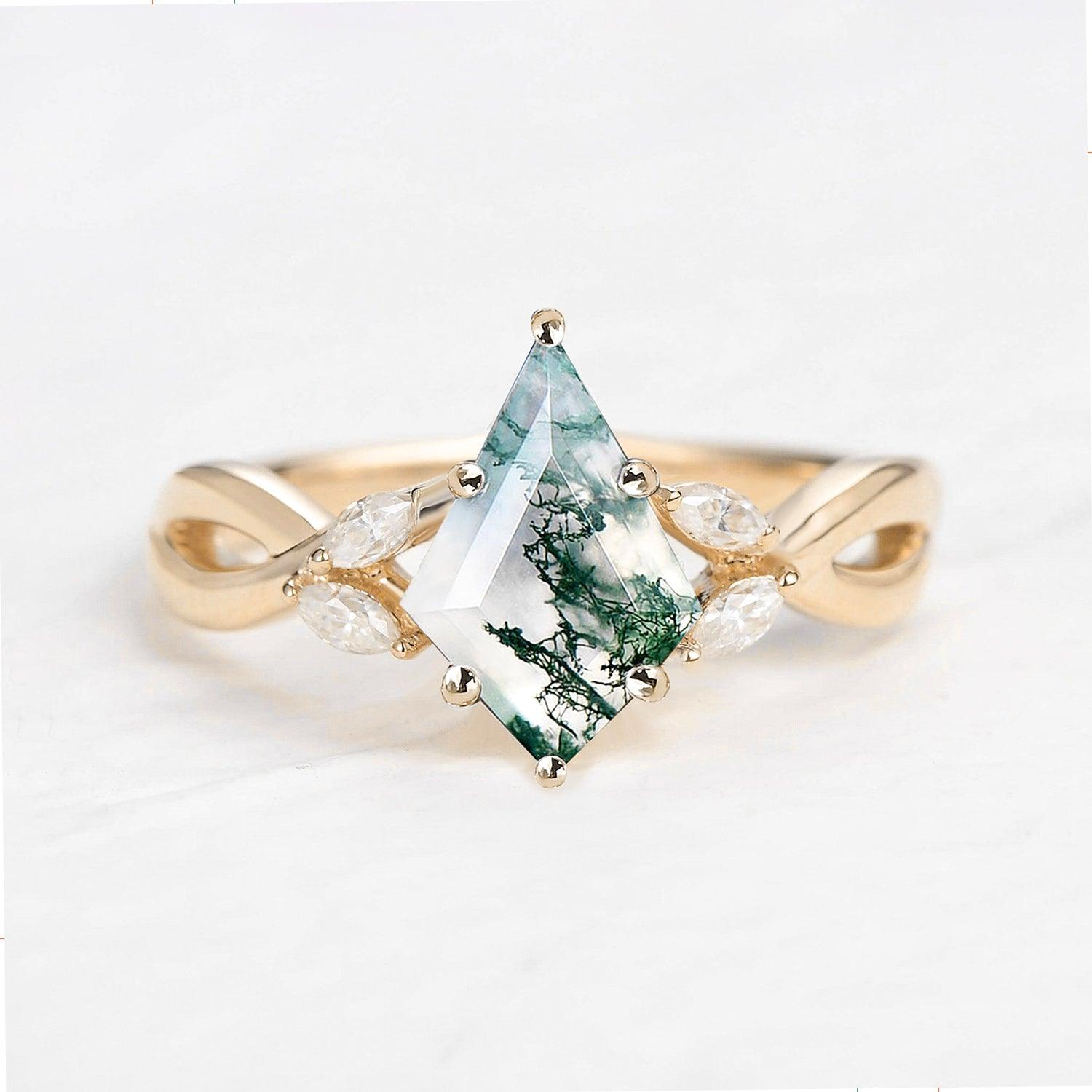 Minimalist Kite Cut Moss Agate Infinity Engagement Ring