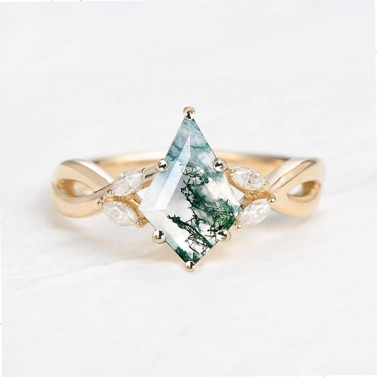 Minimalist Kite Cut Moss Agate Infinity Engagement Ring