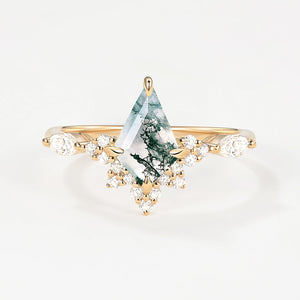 Unique Moss Agate Stacking Engagement Ring