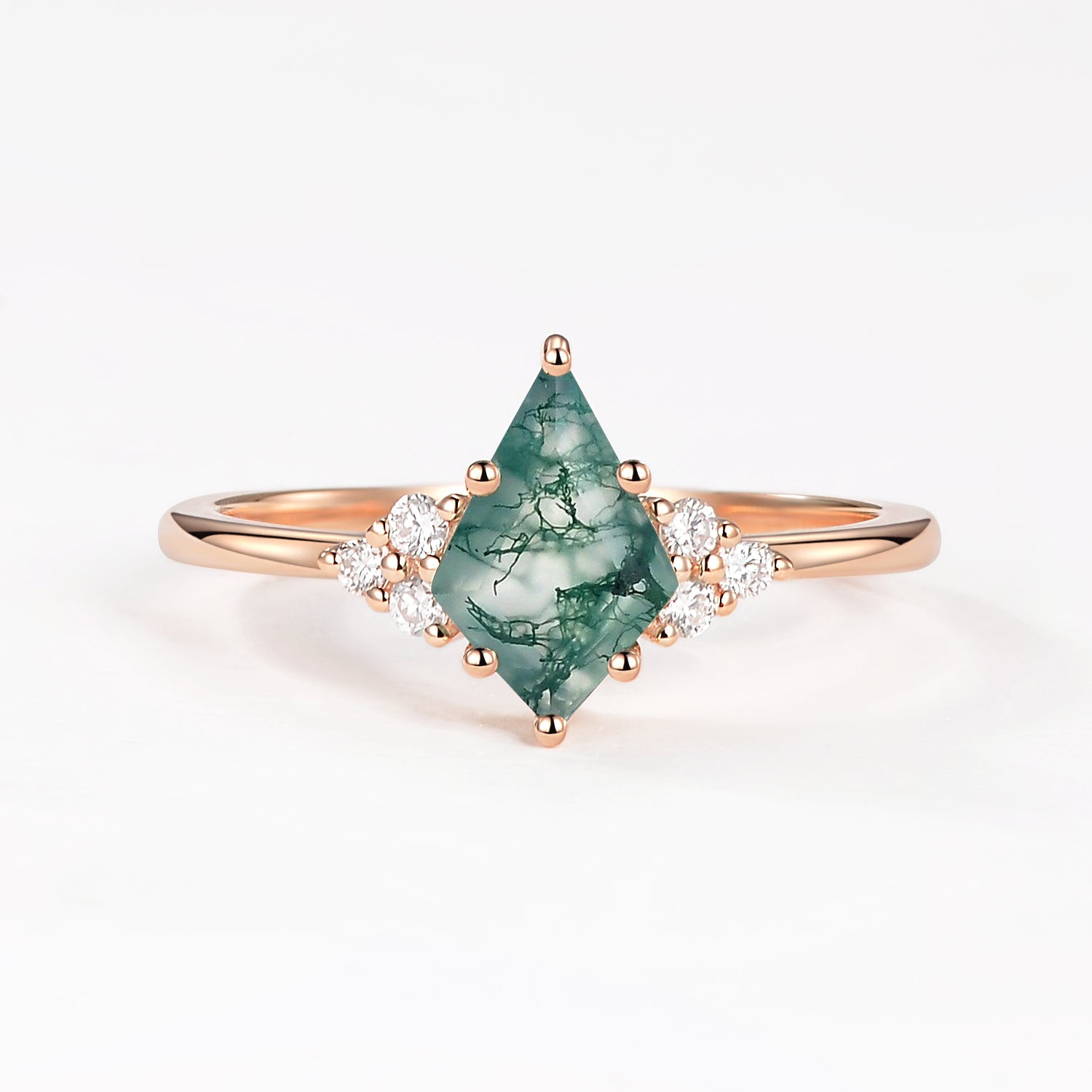 Unique Moss Agate Kite Cut Engagement Ring