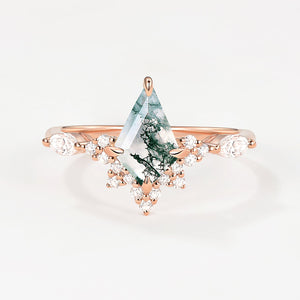 Unique Moss Agate Stacking Engagement Ring