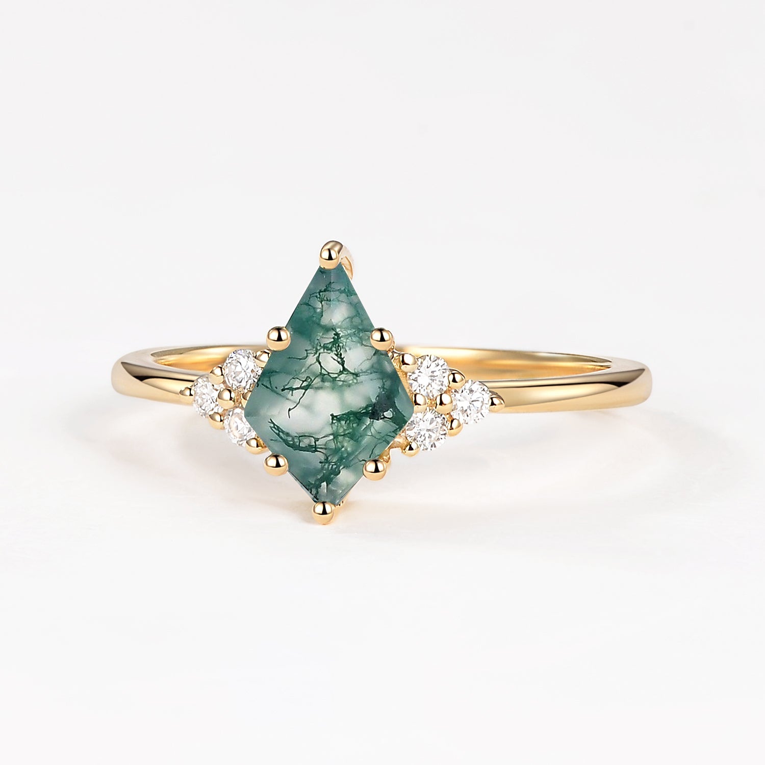 Unique Moss Agate Kite Cut Engagement Ring