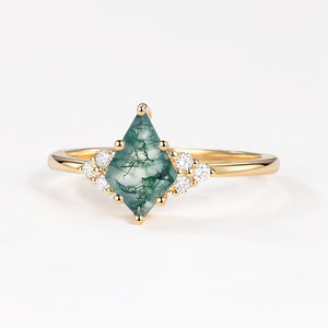 Unique Moss Agate Kite Cut Engagement Ring