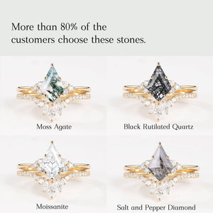 Classic Engagement - Unique Moss Agate Engagement Ring Set 2pcs - Lydia