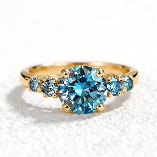 Althea  Classic 1CT Round-Cut Blue Sapphire Gold Ring