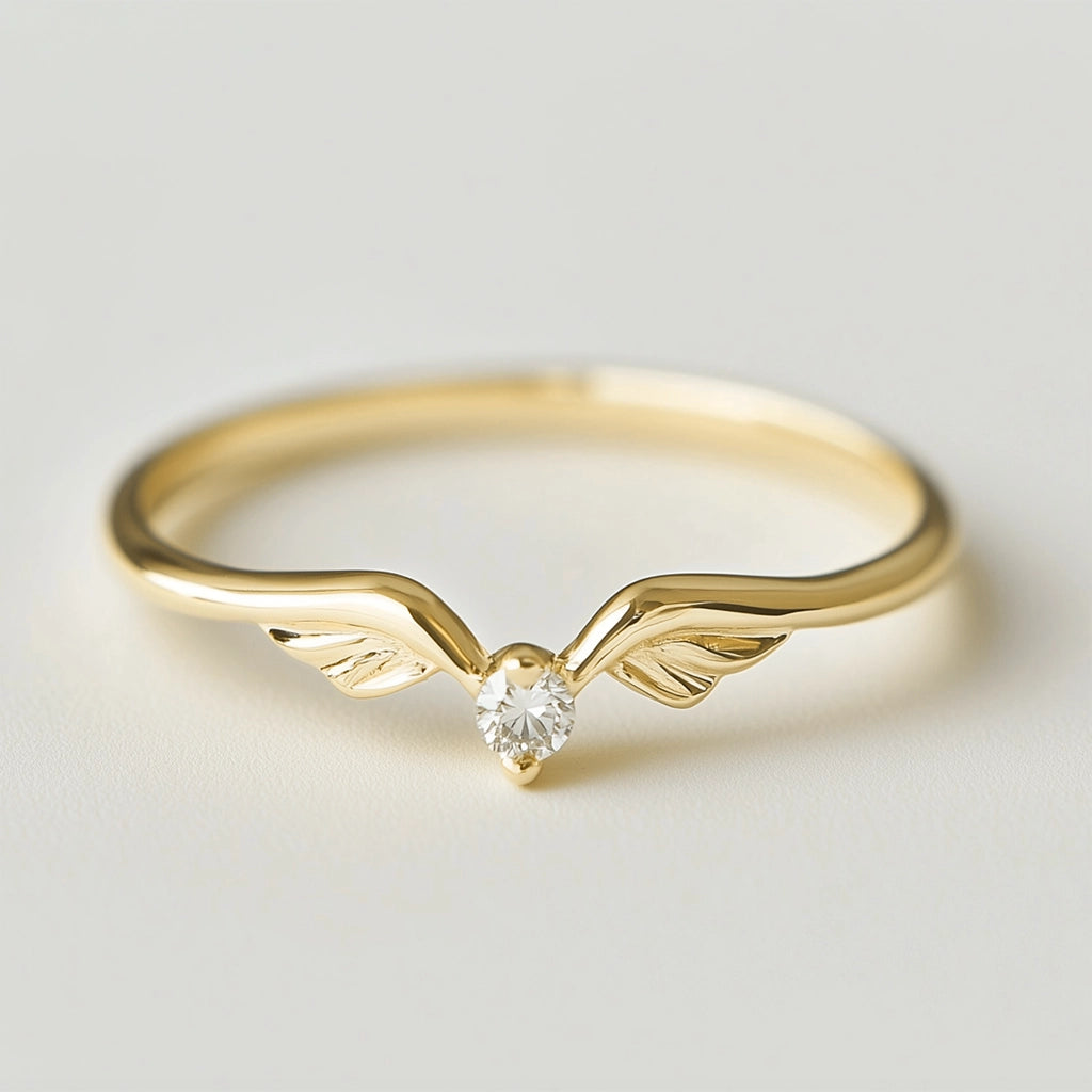 Angel‘s Whisper | V-Wing Solitaire Diamond Wedding Band