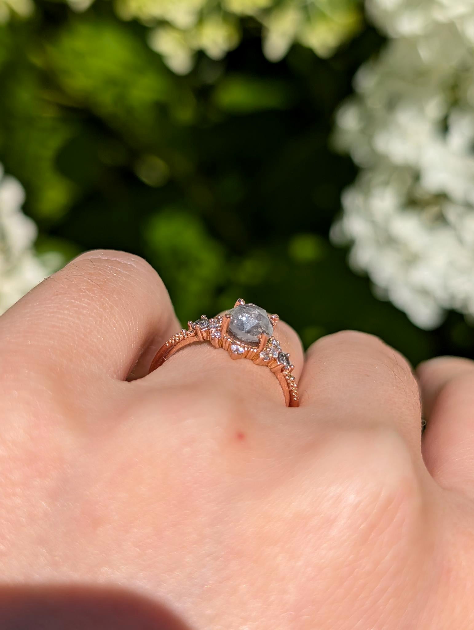 Salt and Pepper Diamond Ring, Salt and pepper Ring, Diamond Engagement Ring