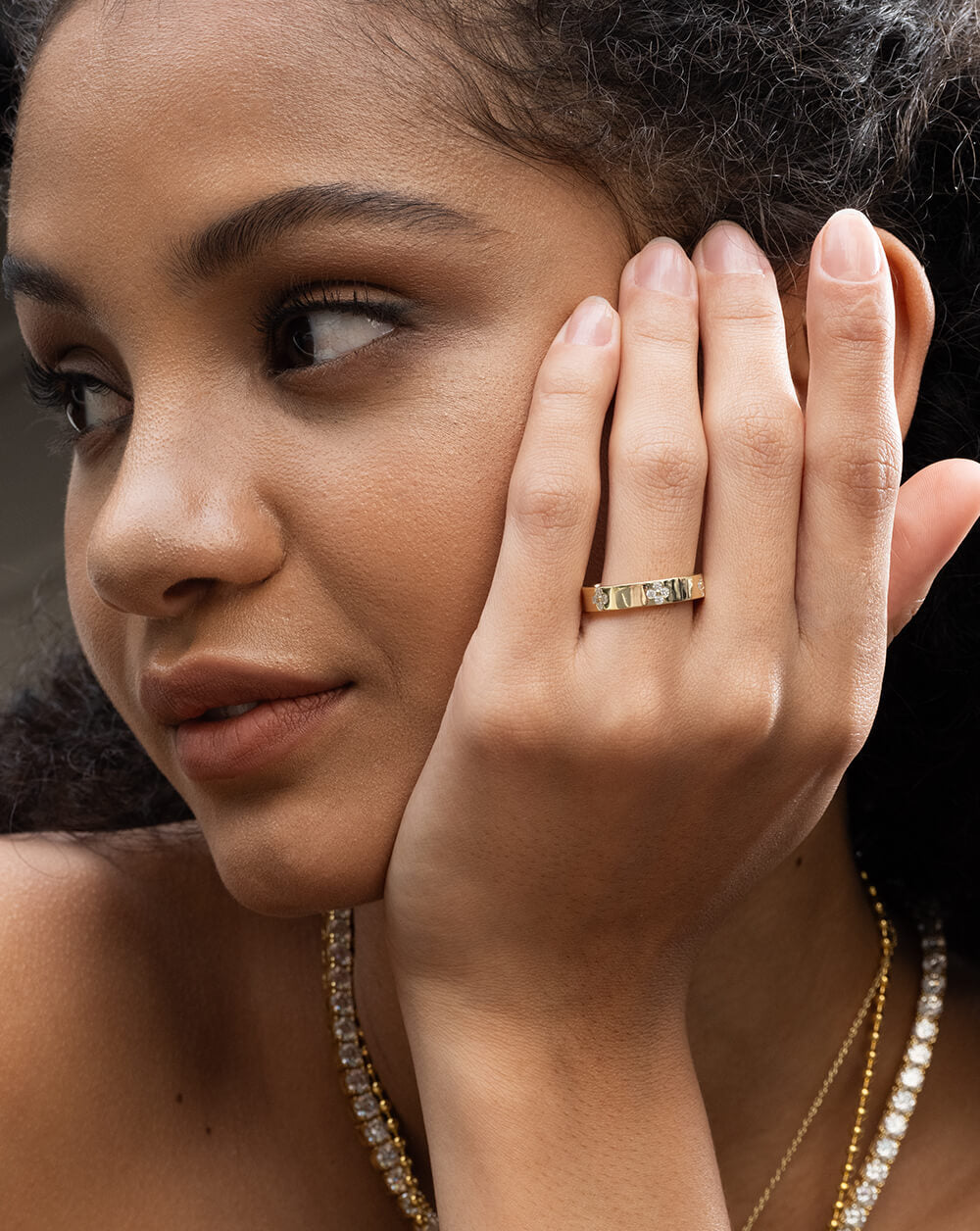 Minimalist Clover Gold Diamond Stacking Band Ring
