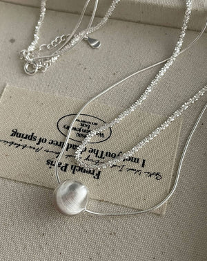 Silver Chatoyancy Ball Bead Layered Necklace