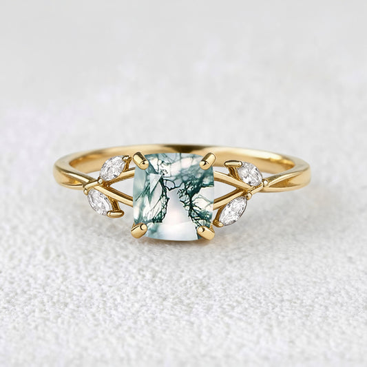 Penelope Cushion Cut Moss Agate Infinity Engagement Ring