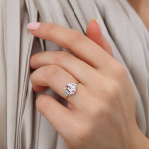Aurora‘s Halo | 2CT Emerald Cut Pink Gemstone Ring