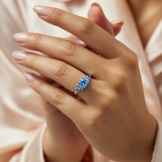 Carina 1CT Blue Sapphire Triple Stone Ring