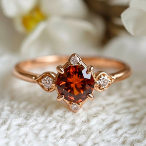 1CT Round Cut Crimson Gemstone Halo Engagement Ring