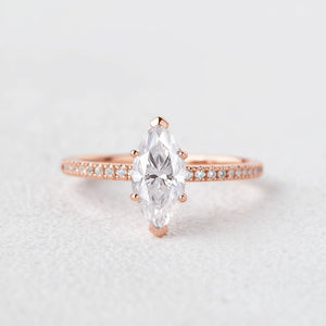 Minimalist 1.5CT Marquise Moissanite Pave Classic Solitaire Engagement Ring