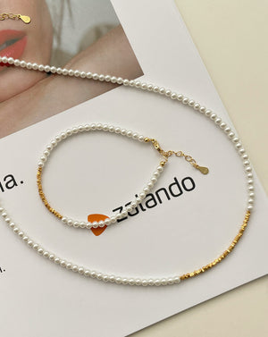 Minimal Mini Gold Beaded Pearl Choker Necklace