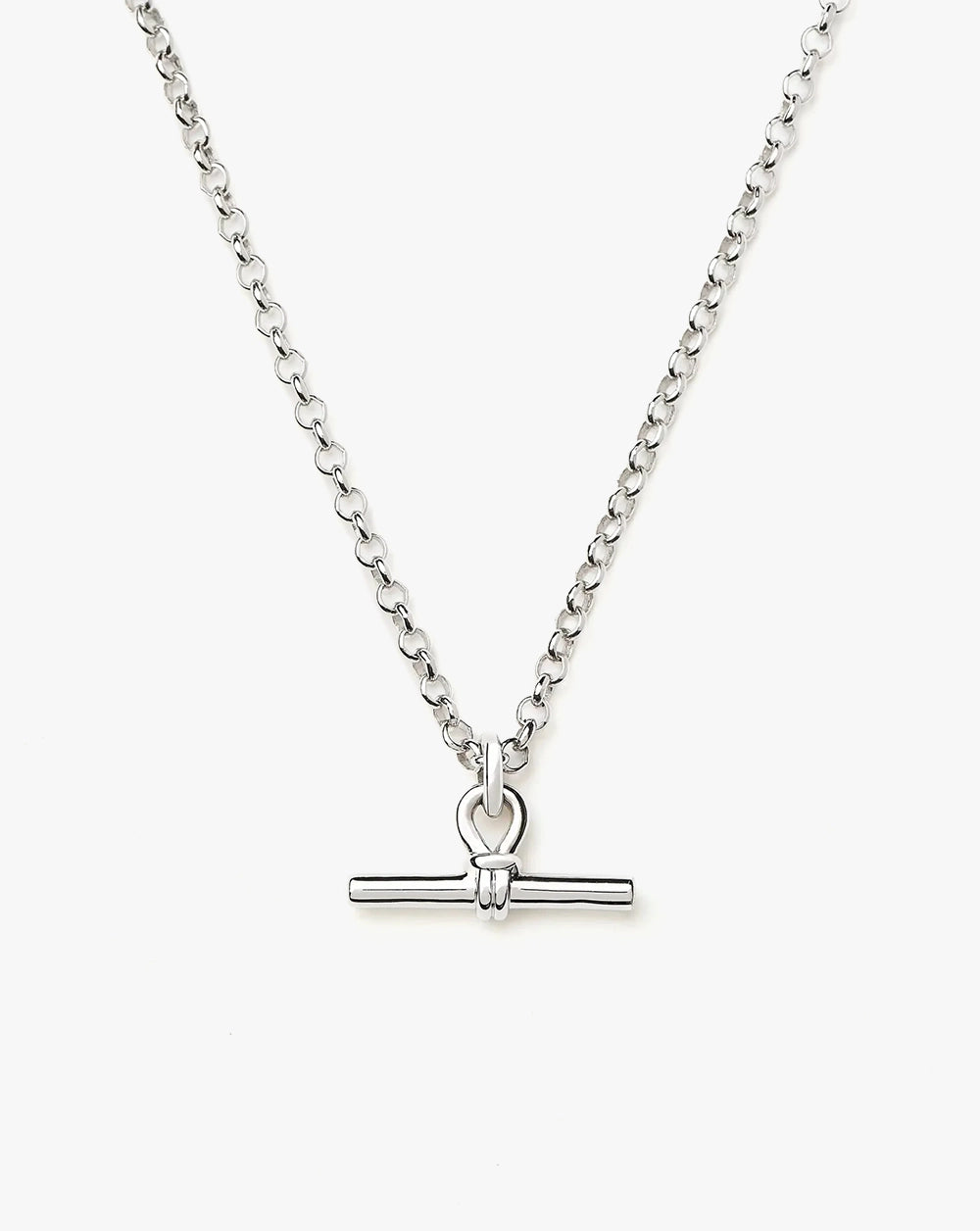 White Gold Plated Silver Chunky T-Bar Chain Necklace