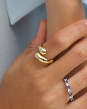 Golden Teardrop Open Wrap  Dome Silver Moissanite Ring-Unisex