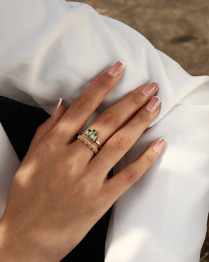 Gold Crown Stack Moss Agate Engagement Ring Set