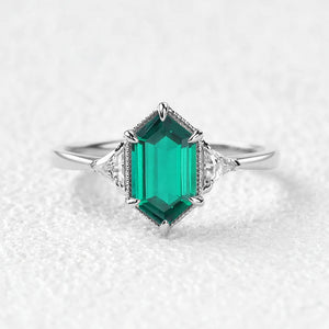 1.5ct Geometric Moss Agate Three-stone Vintage Ring