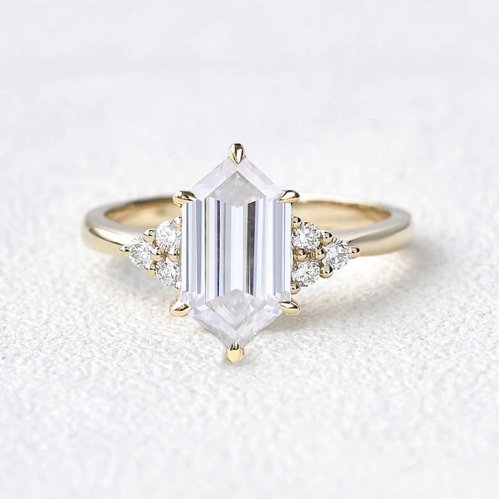 Vintage Hexagon Moss Agate 3 Stone Engagement Ring - Nova
