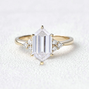 Vintage Hexagon Moss Agate 3 Stone Engagement Ring - Nova