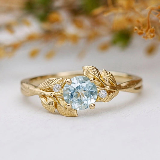Marina's Ivy – Round Cut Aquamarine Engagement Ring
