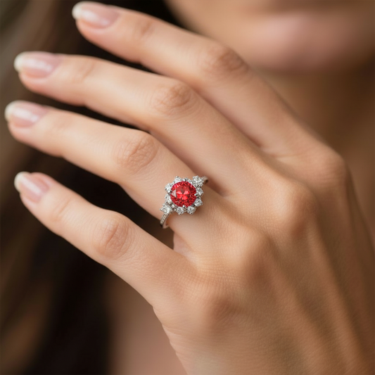 Marina‘s Ember | Burgundy Gemstone Halo Ring