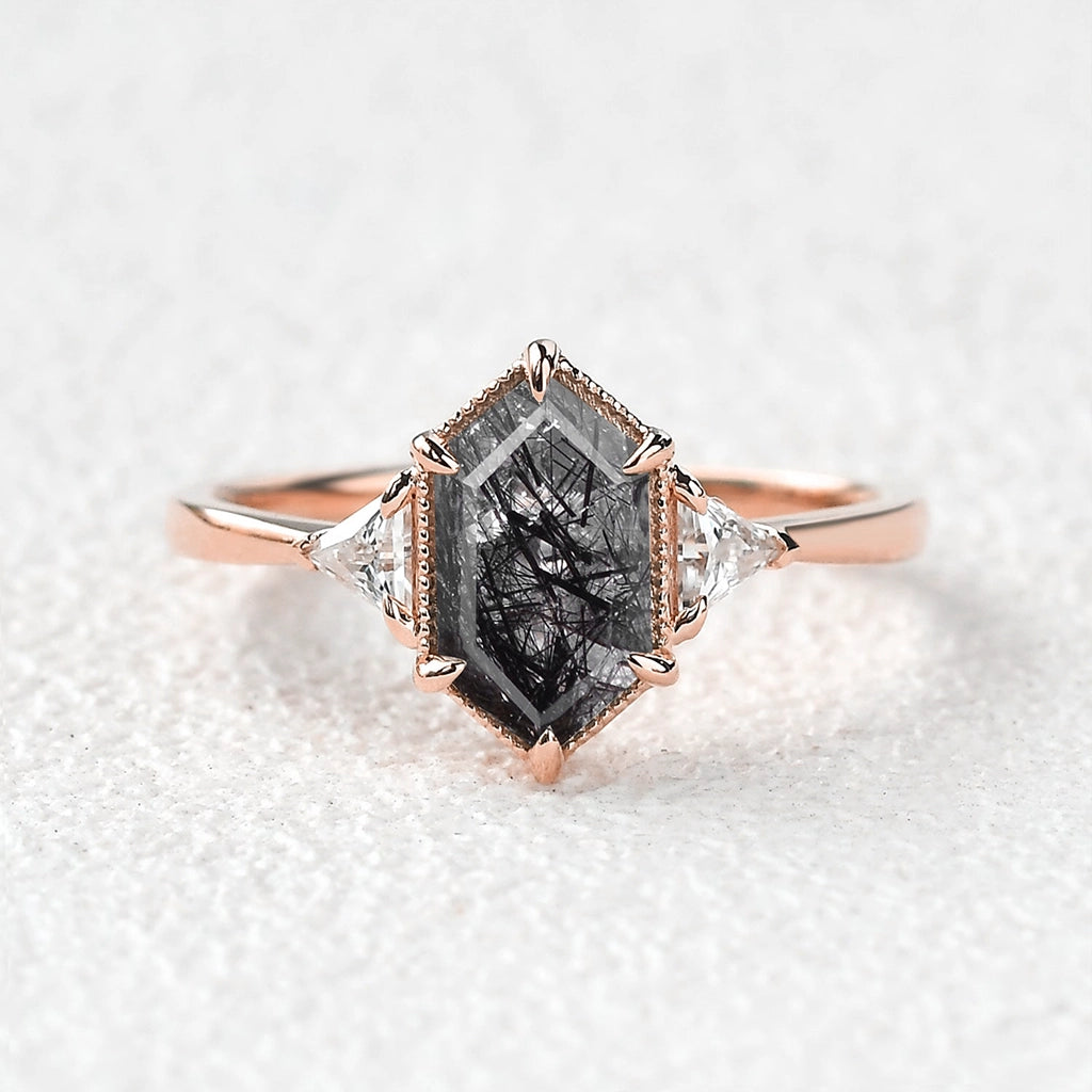 Vintage 1.5CT Geometric Moss Agate Three-Stone Ring