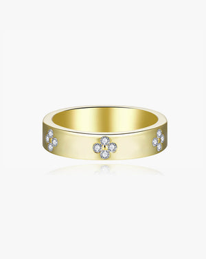 Minimalist Clover Gold Diamond Stacking Band Ring