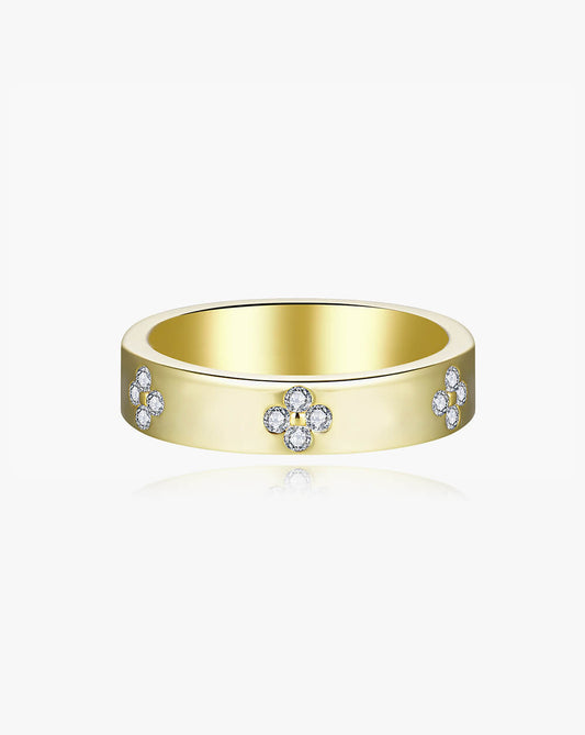 Minimalist Clover Gold Diamond Stacking Band Ring