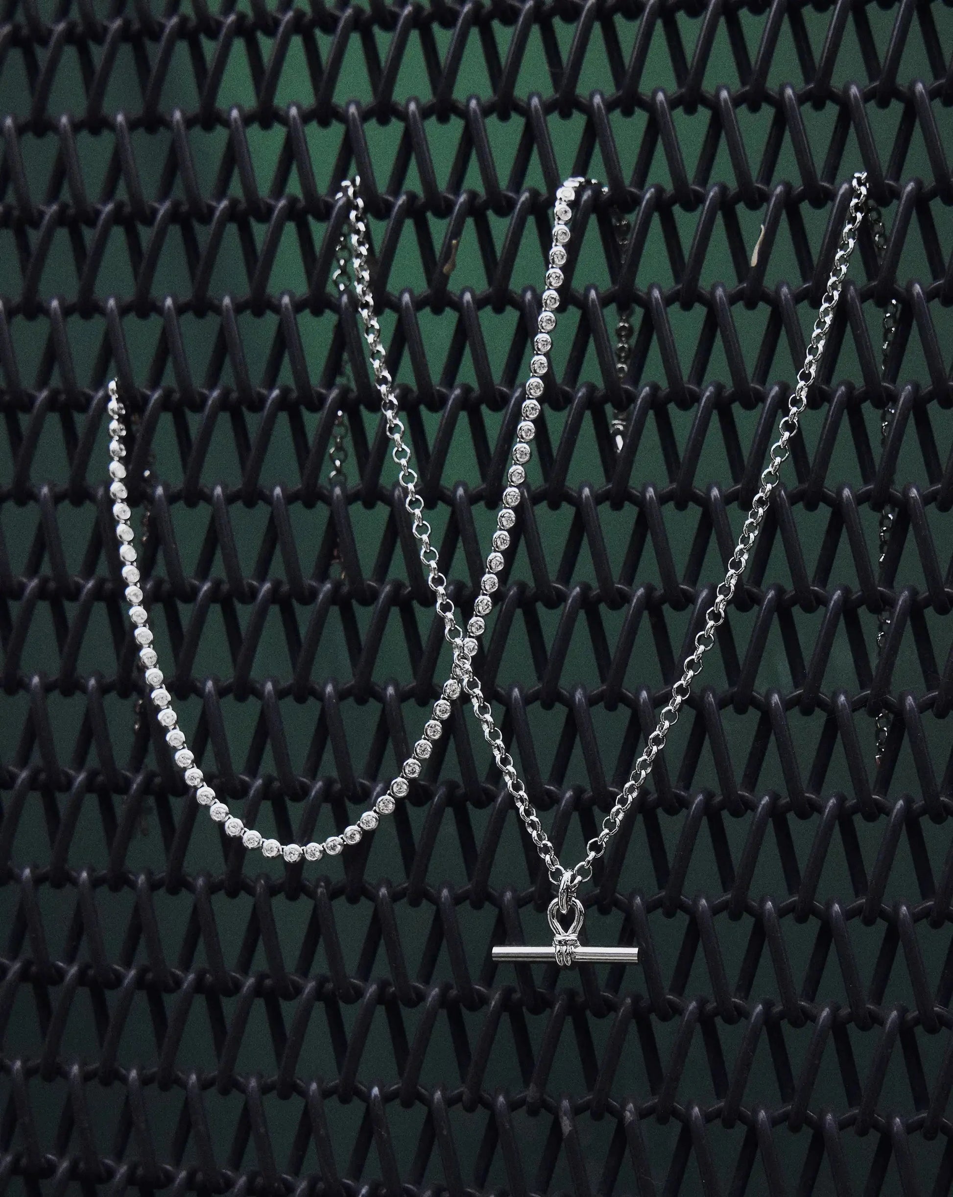 White Gold Plated Silver Chunky T-Bar Chain Necklace