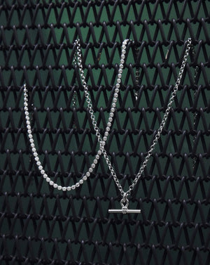 White Gold Plated Silver Chunky T-Bar Chain Necklace