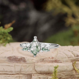 Nature Inspired Kite Cut Moss Agate Engagement Ring