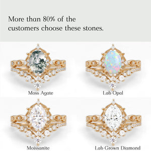 1.5ct Signature Moss Agate Vintage Ring Set 2pcs - Charlotte