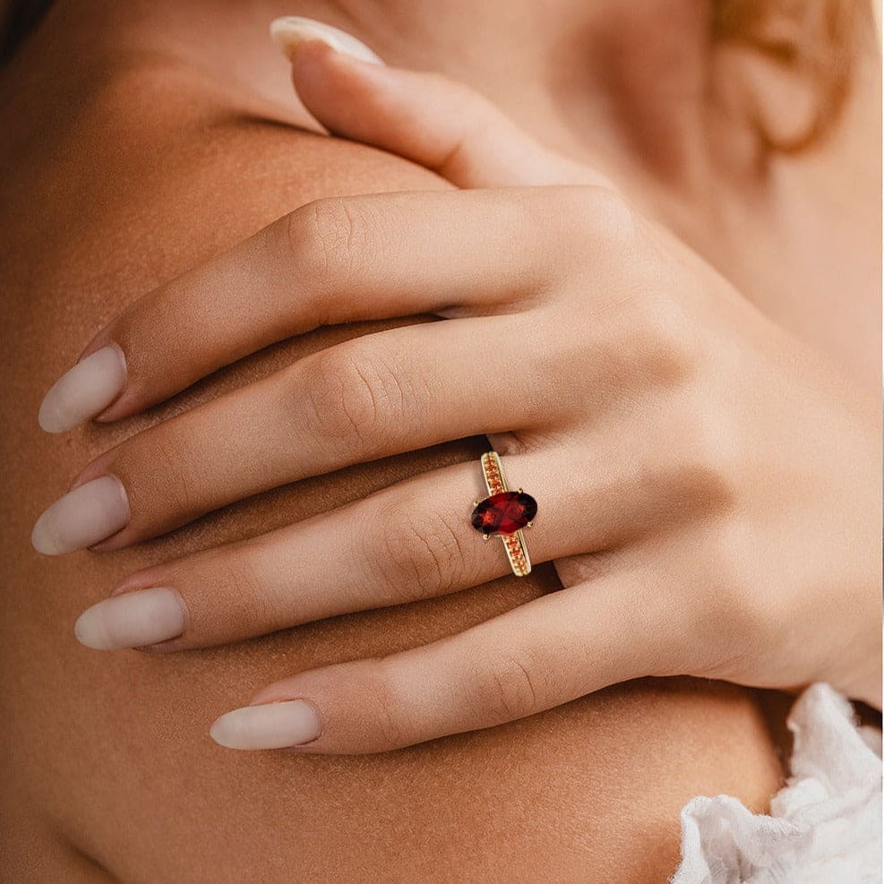 The Crimson Elegance 2CT Oval Cut Eternity Red Gemstone Ring