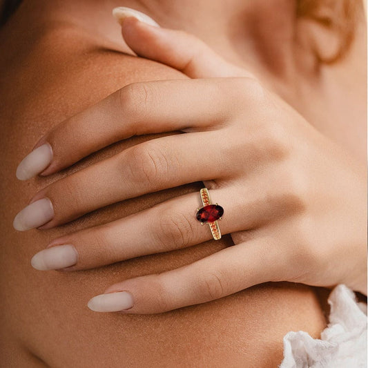 The Crimson Elegance 2CT Oval Cut Eternity Red Gemstone Ring