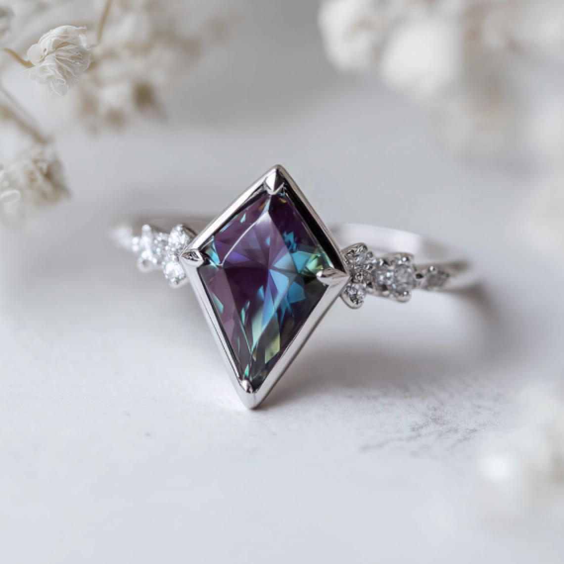 Alexandrite Engagement ring, Kite shaped Alexandrite Ring