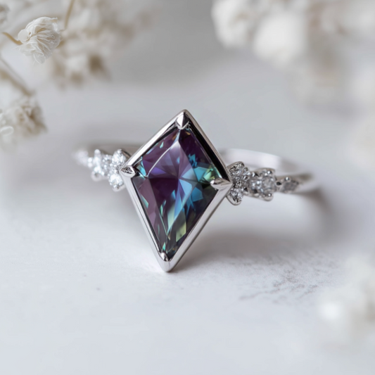 Alexandrite Engagement ring, Kite shaped Alexandrite Ring