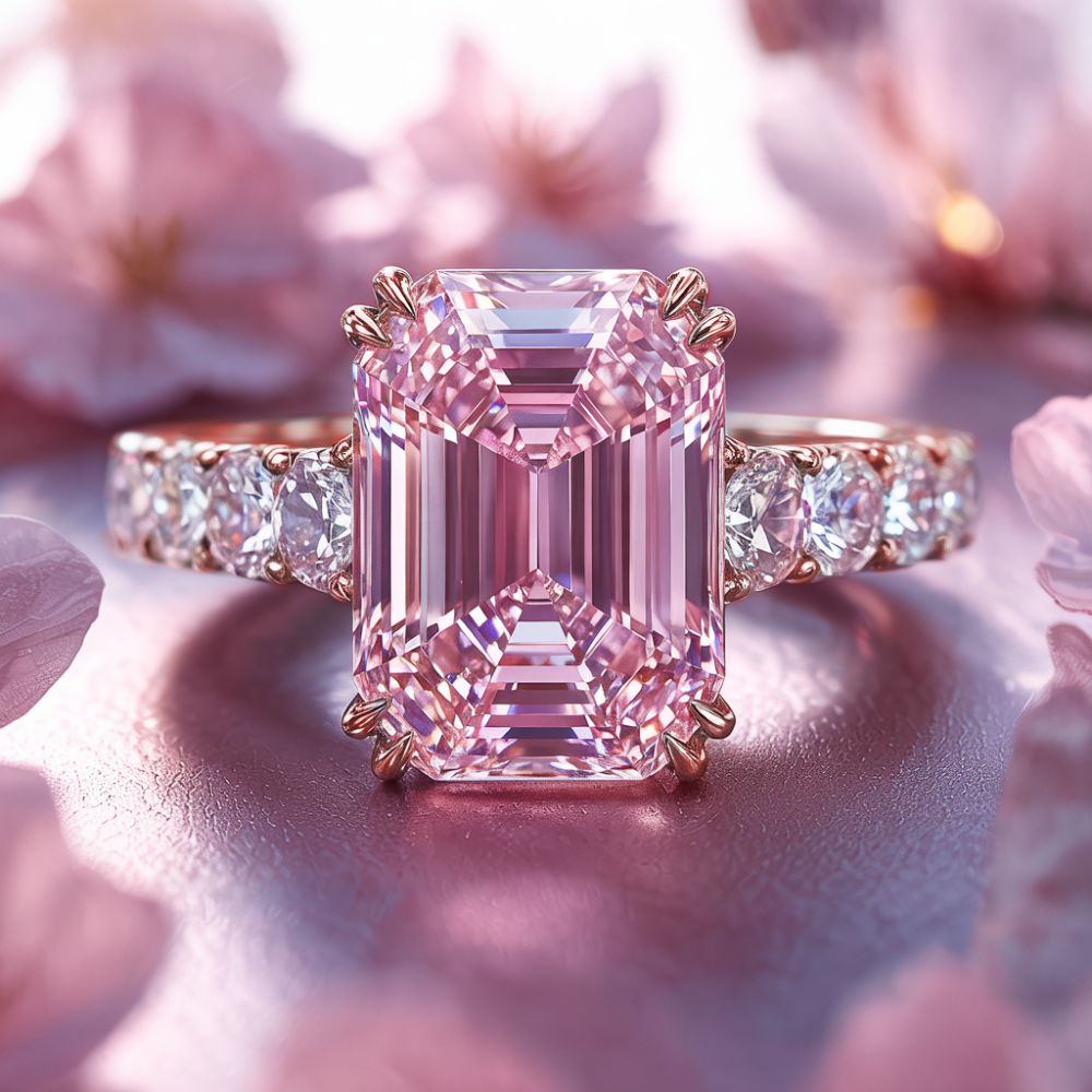 Camilla 3CT Emerald Cut Pink Gemstone Ring