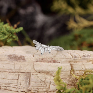Unique Pear Cut Moss Agate Cluster Engagement Ring Set