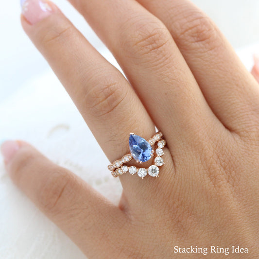 2.18 Ct Pear Blue Sapphire Diamond Ring in 14k Rose Gold Grace Solitaire Ring, Size 6.5