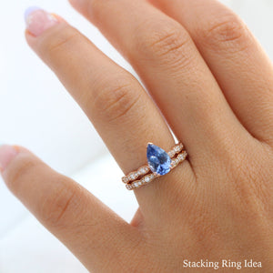 2.18 Ct Pear Blue Sapphire Diamond Ring in 14k Rose Gold Grace Solitaire Ring, Size 6.5