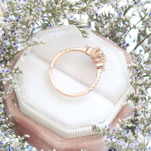 1.29 Ct Pear Champagne Diamond Ring in 14k Rose Gold 3 Stone Pave Band, Size 6.5