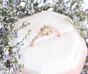 1.31 Ctw Champagne Diamond Ring in 14k Rose Gold 3 Stone Pave Band, Size 6.5