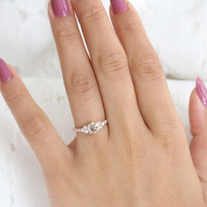 1.31 Ctw Champagne Diamond Ring in 14k Rose Gold 3 Stone Pave Band, Size 6.5