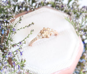 1.31 Ctw Champagne Diamond Ring in 14k Rose Gold 3 Stone Pave Band, Size 6.5