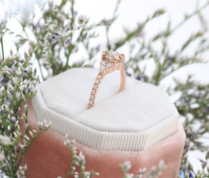 1.31 Ctw Champagne Diamond Ring in 14k Rose Gold 3 Stone Pave Band, Size 6.5