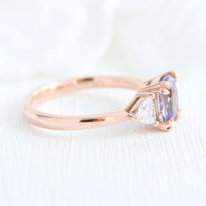 2.23 Ct Cushion Lavender Sapphire Ring in 14k Rose Gold 3 Stone Ring, Size 6.25