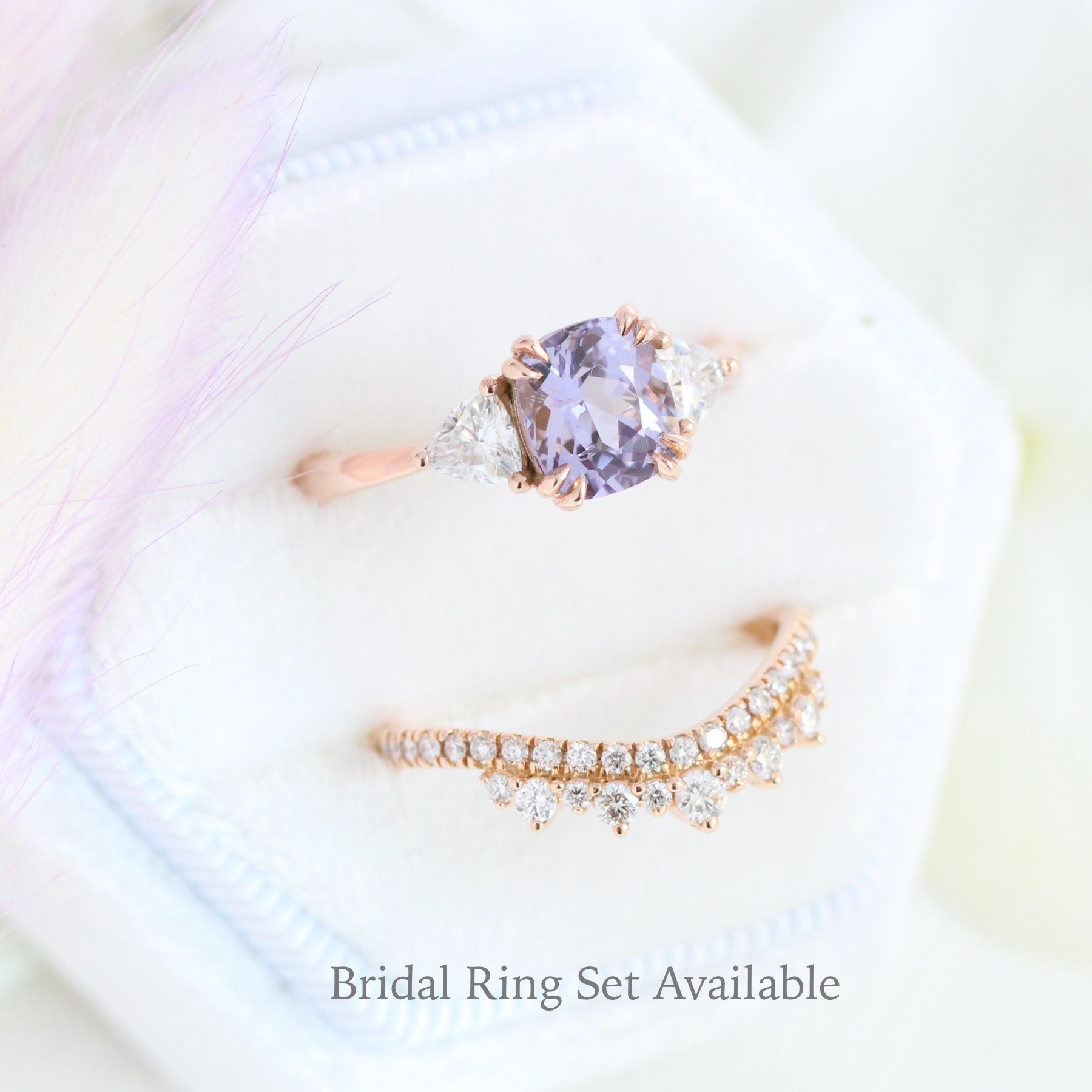 2.23 Ct Cushion Lavender Sapphire Ring in 14k Rose Gold 3 Stone Ring, Size 6.25