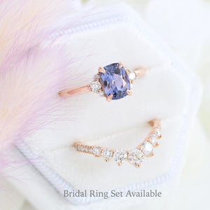 1.84 Ct. Cushion Lavender Sapphire Ring in 14k Rose Gold 3 Stone Diamond Ring, Size 6